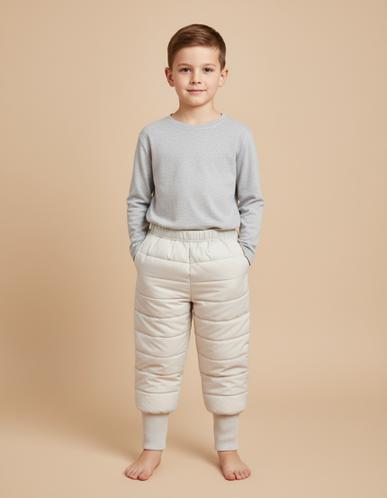 Pantalon Blanc Enfant Matelassé Hiver Chaud - Beige Polyester