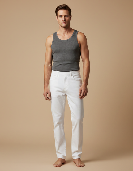 Pantalon Blanc Homme Droit Coton Décontracté Simple - Jean