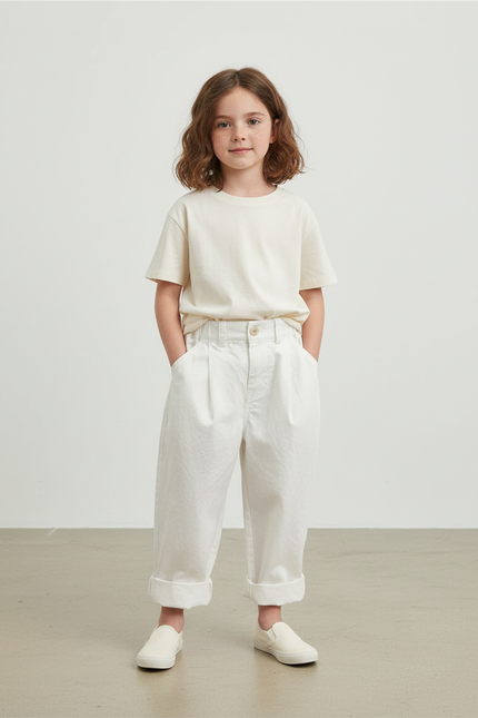 Pantalon Blanc Coton Ample Décontracté Enfant
