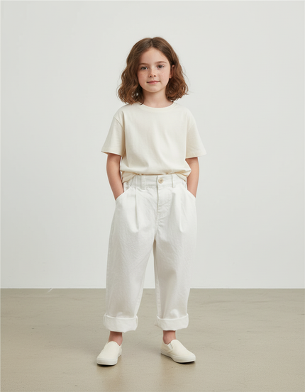 Pantalon Blanc Coton Ample Décontracté Enfant