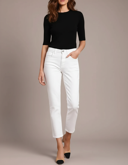 Pantalon Blanc Femme Droit Taille Haute Élégant - Jean