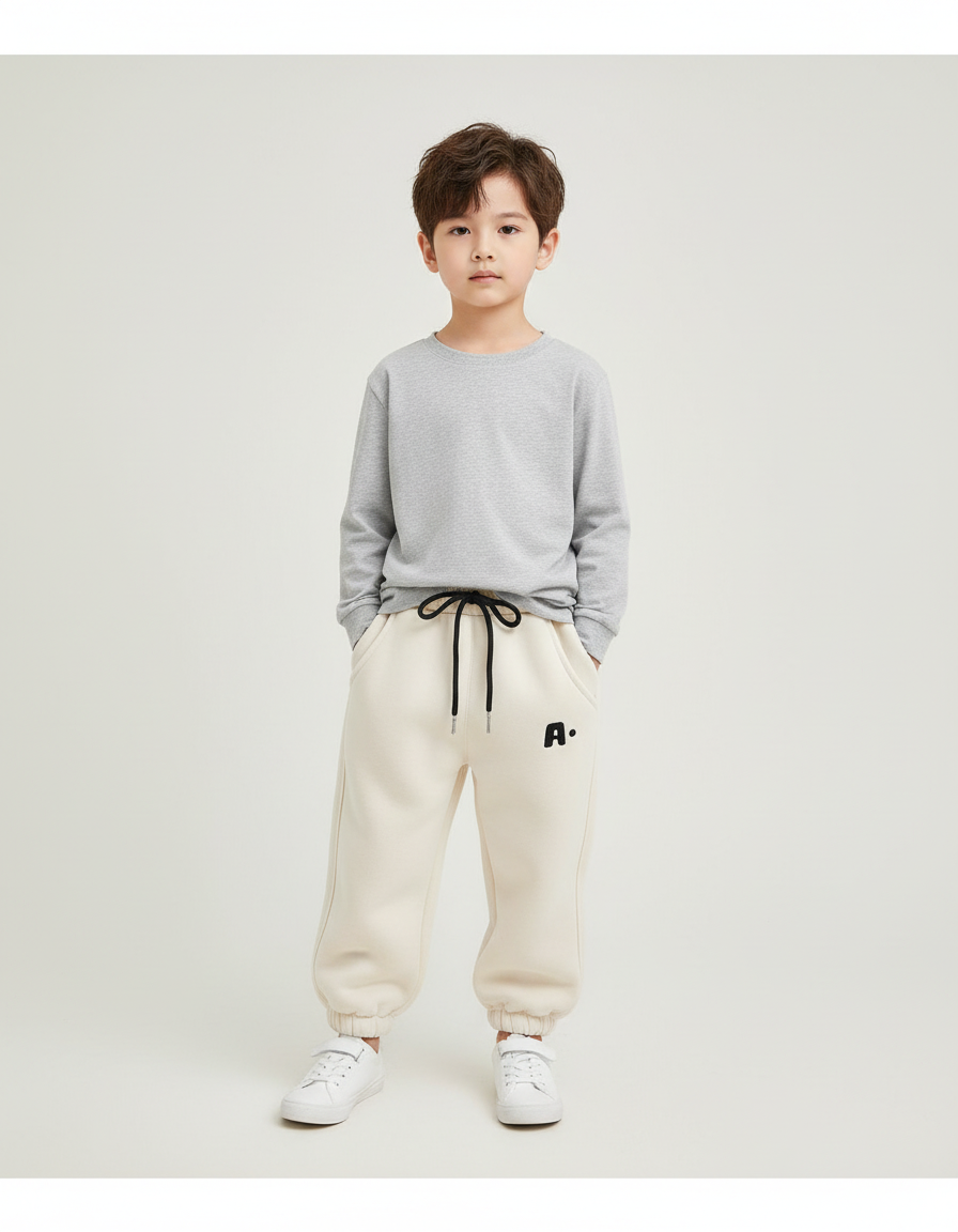 Pantalon Blanc Molletonné Ample Cordon Décontracté Hiver - Beige