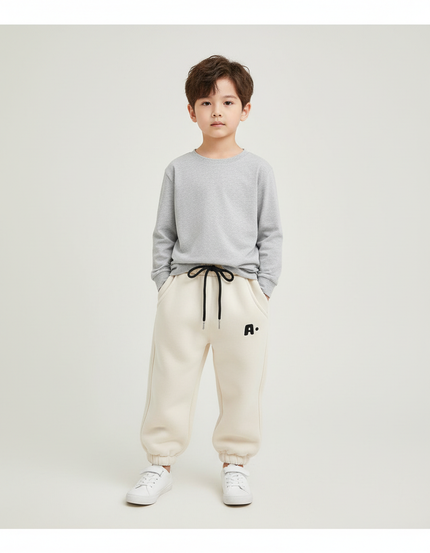 Pantalon Blanc Molletonné Ample Cordon Décontracté Hiver - Beige