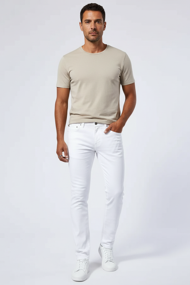 Pantalon Blanc Homme Slim Coton Décontracté - Jean