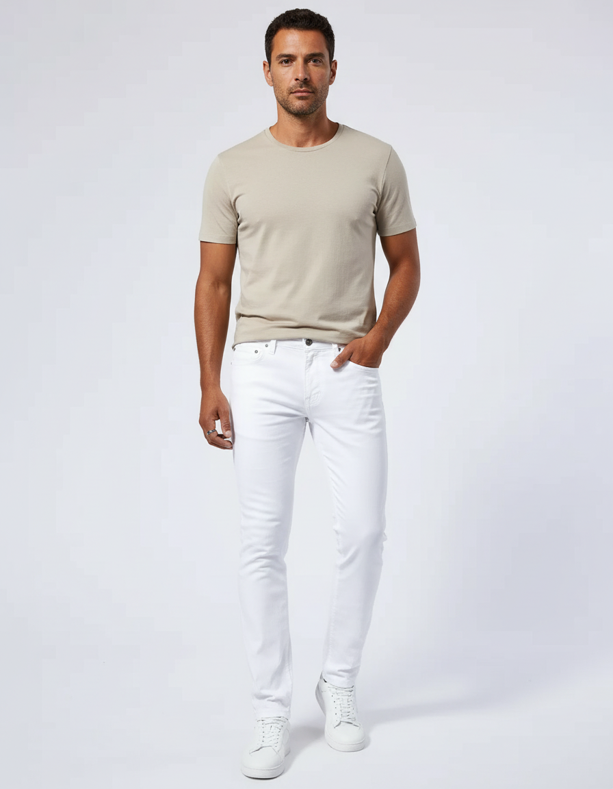 Pantalon Blanc Homme Slim Coton Décontracté - Jean