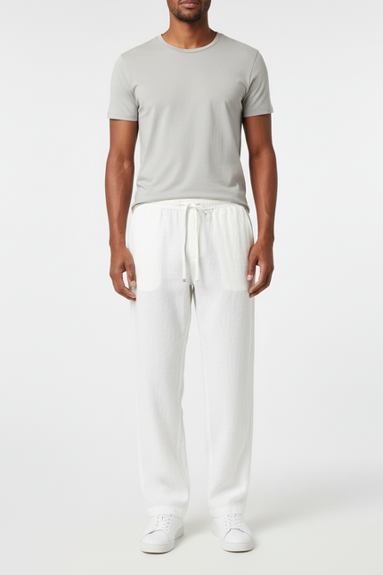 Pantalon Blanc Droit Décontracté Lin Homme