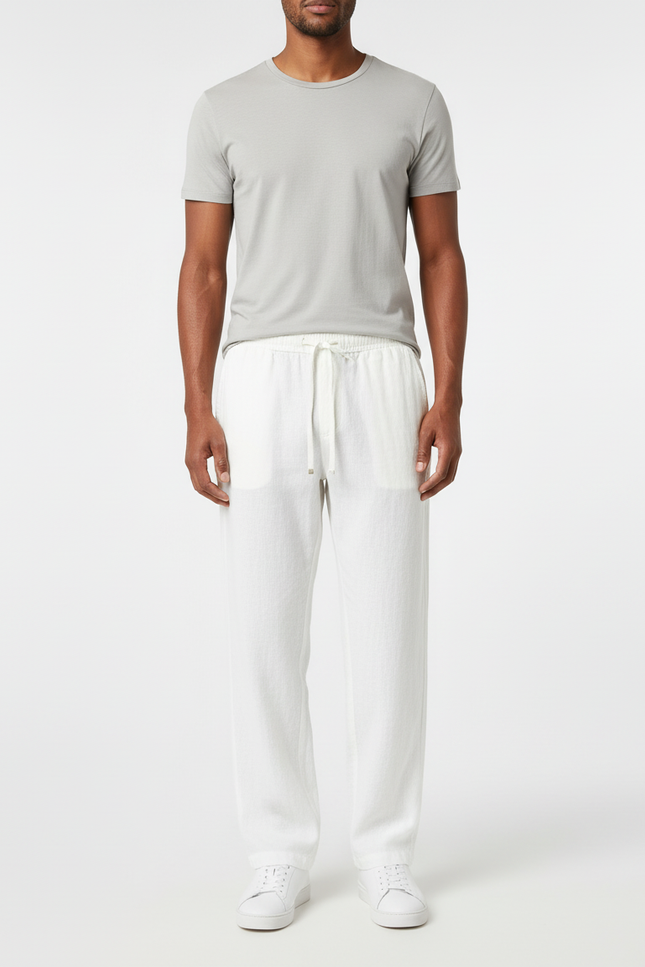 Pantalon Blanc Droit Décontracté Lin Homme