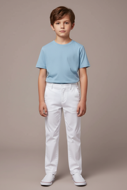 Pantalon Blanc Enfant Coton Droit Décontracté