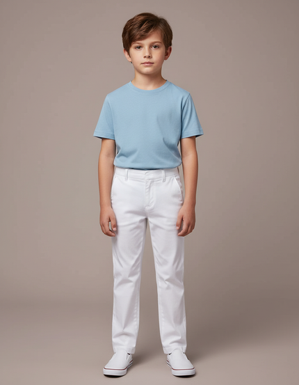 Pantalon Blanc Enfant Coton Droit Décontracté