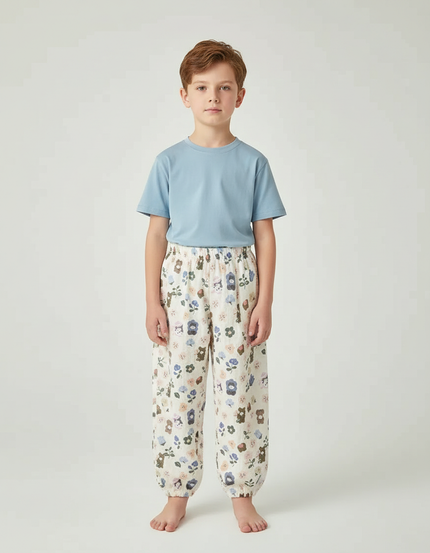 Pantalon Blanc Imprimé Fleuri Ample Coton Enfant