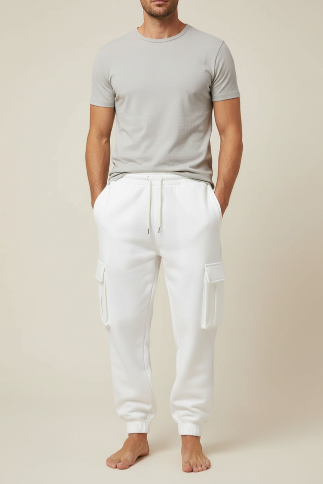 Pantalon Blanc Cargo Molletonné Décontracté Homme