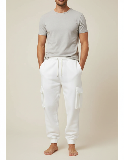 Pantalon Blanc Cargo Molletonné Décontracté Homme