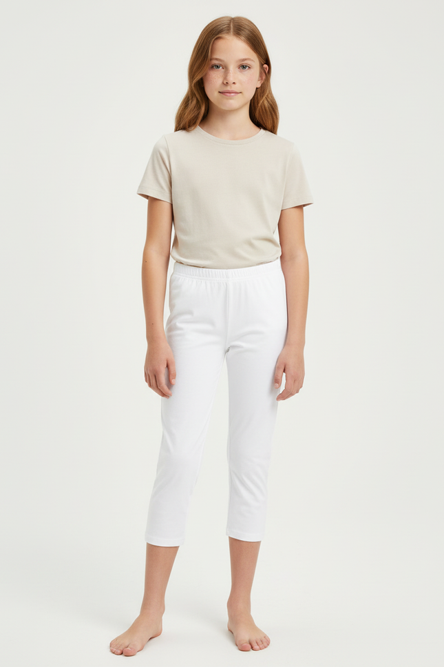 Pantalon Blanc Fille Capris Coton Confortable