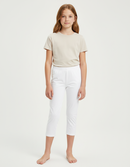 Pantalon Blanc Fille Capris Coton Confortable