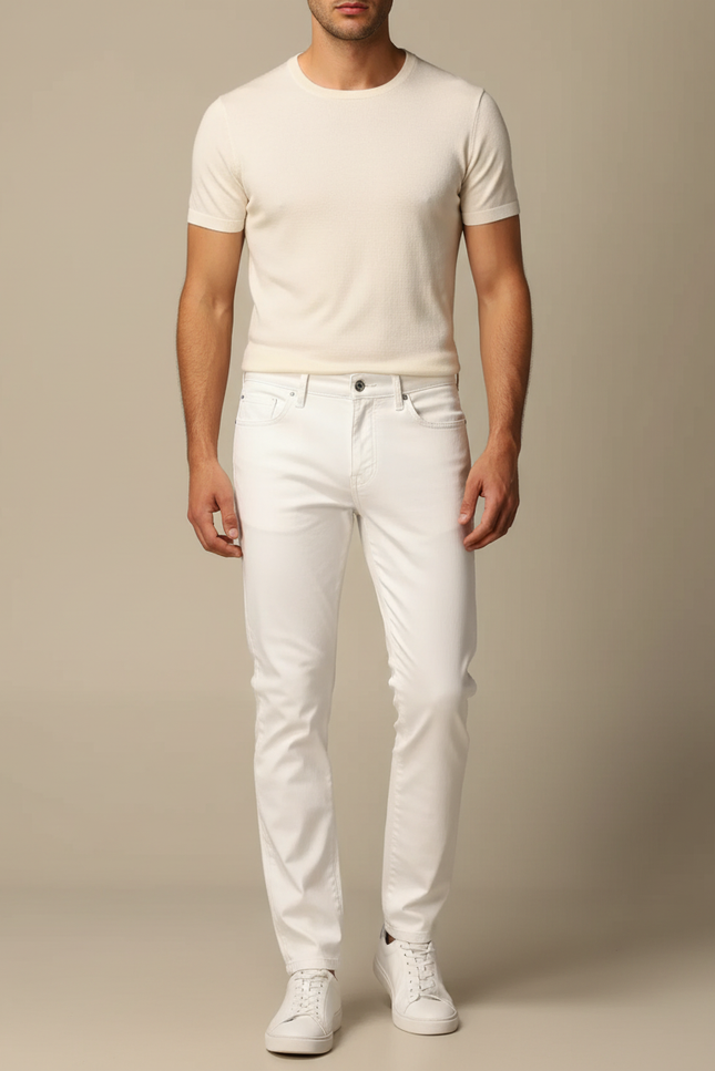 Pantalon Blanc Slim Coton Décontracté Homme - Jean