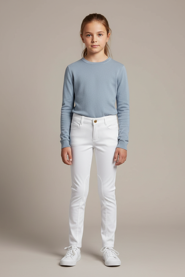 Pantalon Blanc Équestre Enfant Slim Confortable - Polyester