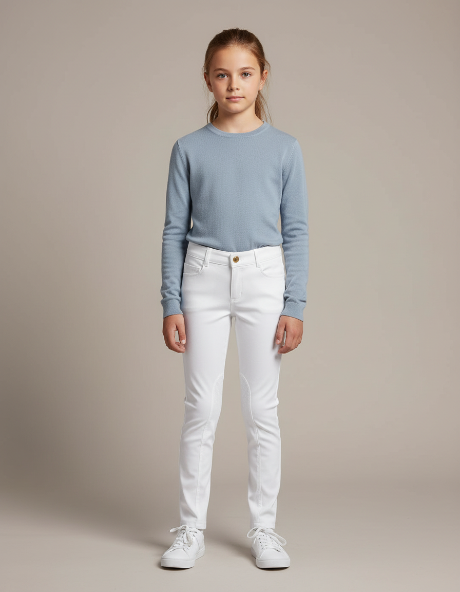 Pantalon Blanc Équestre Enfant Slim Confortable - Polyester