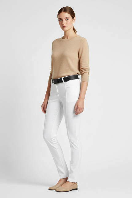 Pantalon Blanc Slim Élastique Équestre Femme - Polyester