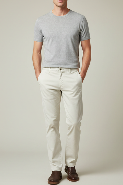 Pantalon Blanc Coton Slim Chino Droit Homme - Beige