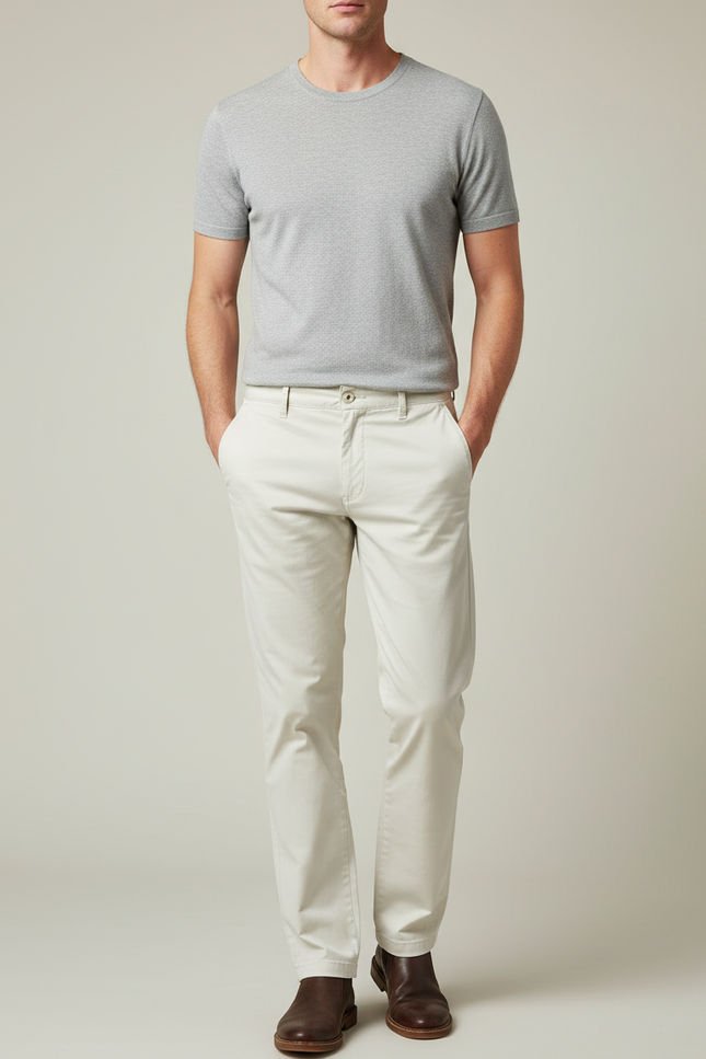 Pantalon Blanc Coton Slim Chino Droit Homme - Beige