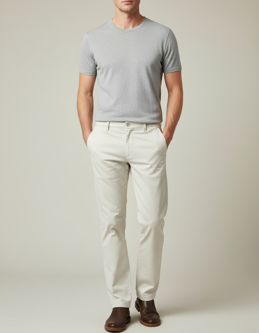 Pantalon Blanc Coton Slim Chino Droit Homme - Beige