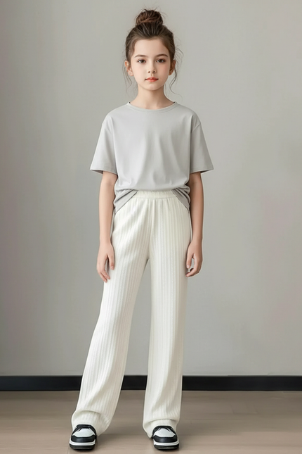 Pantalon Blanc Côtelé Ample Confortable Enfant - Maille