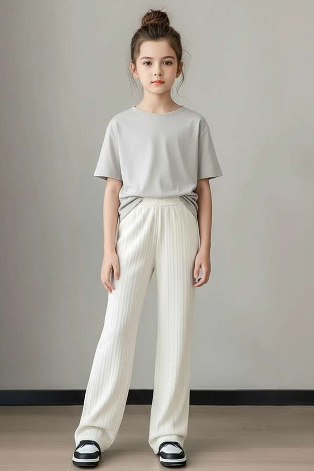 Pantalon Blanc Côtelé Ample Confortable Enfant - Maille