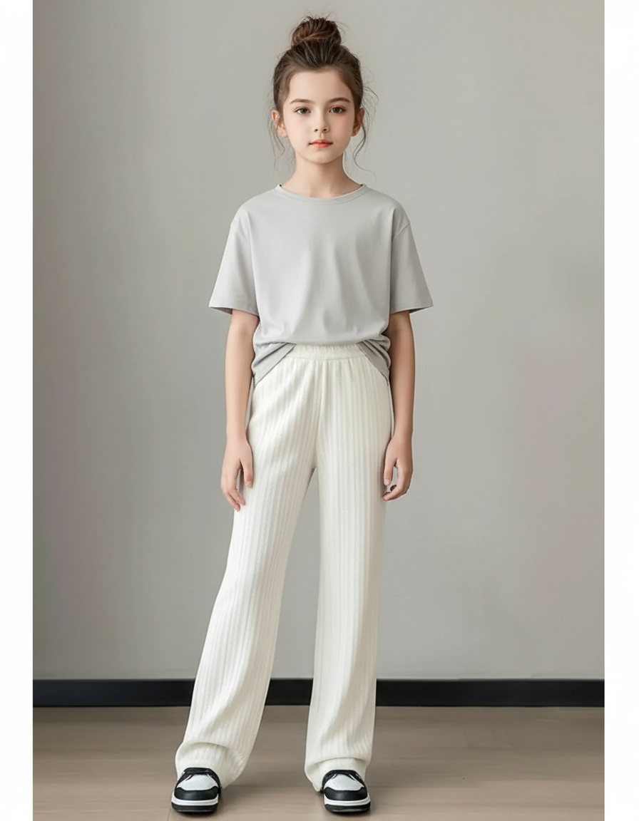 Pantalon Blanc Côtelé Ample Confortable Enfant - Maille