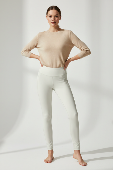 Pantalon Blanc Taille Haute Moulant Sport Hiver - Polyester