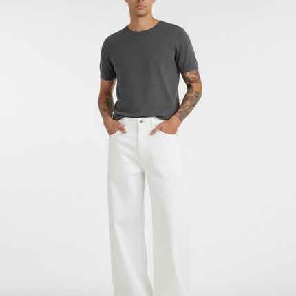 Pantalon Blanc Large Denim Unisexe Décontracté - Jean