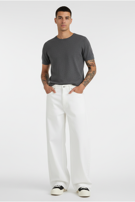 Pantalon Blanc Large Denim Unisexe Décontracté - Jean