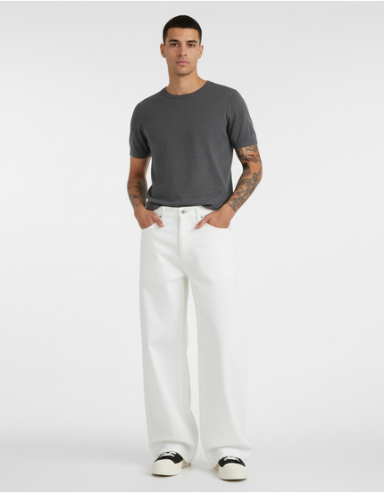 Pantalon Blanc Large Denim Unisexe Décontracté - Jean