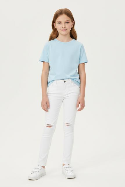 Pantalon Blanc Déchiré Skinny Stretch Coton Fille - Jean