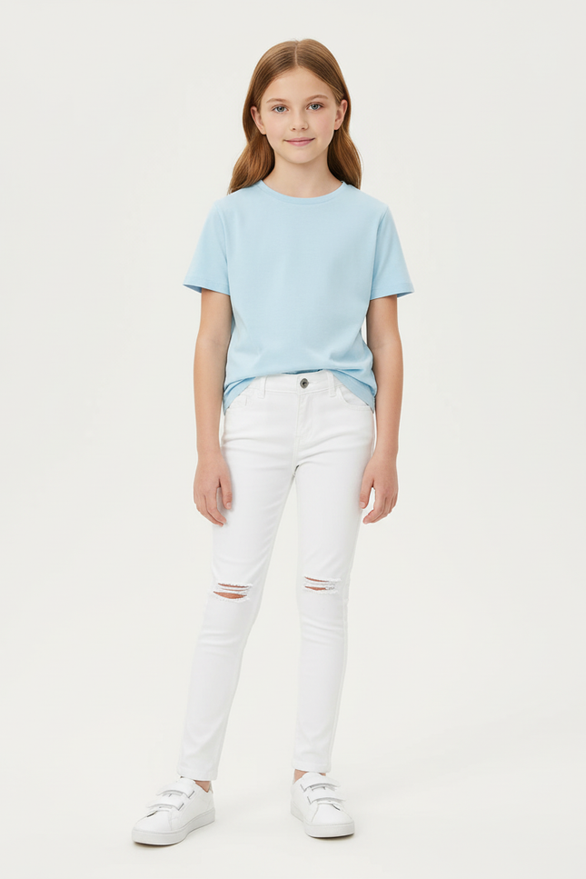 Pantalon Blanc Déchiré Skinny Stretch Coton Fille - Jean