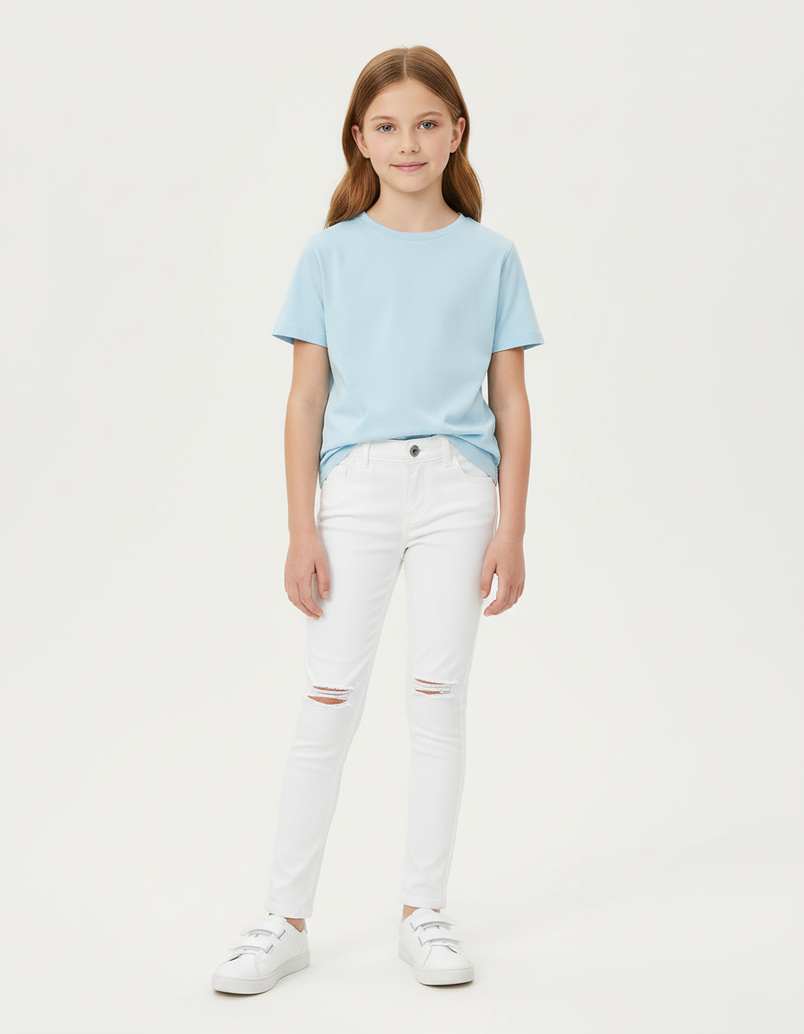 Pantalon Blanc Déchiré Skinny Stretch Coton Fille - Jean