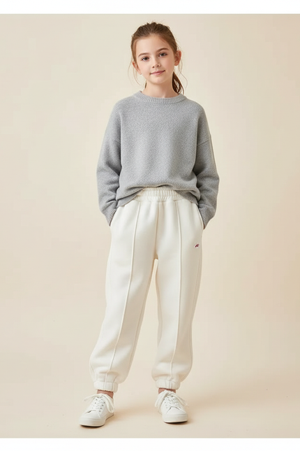 Pantalon Blanc Molletonné Confortable Jogging Enfant