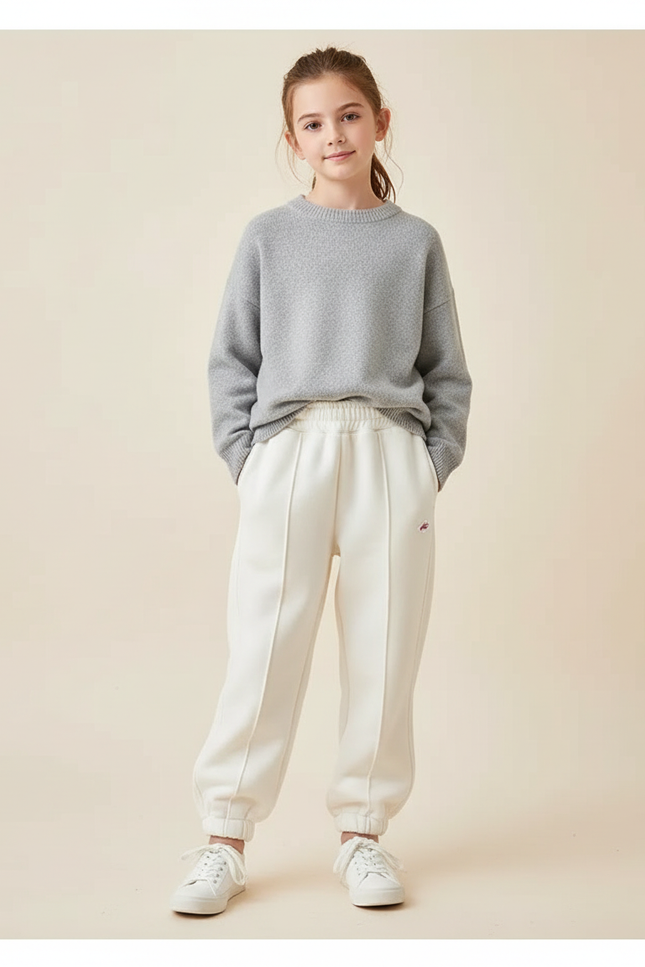 Pantalon Blanc Molletonné Confortable Jogging Enfant