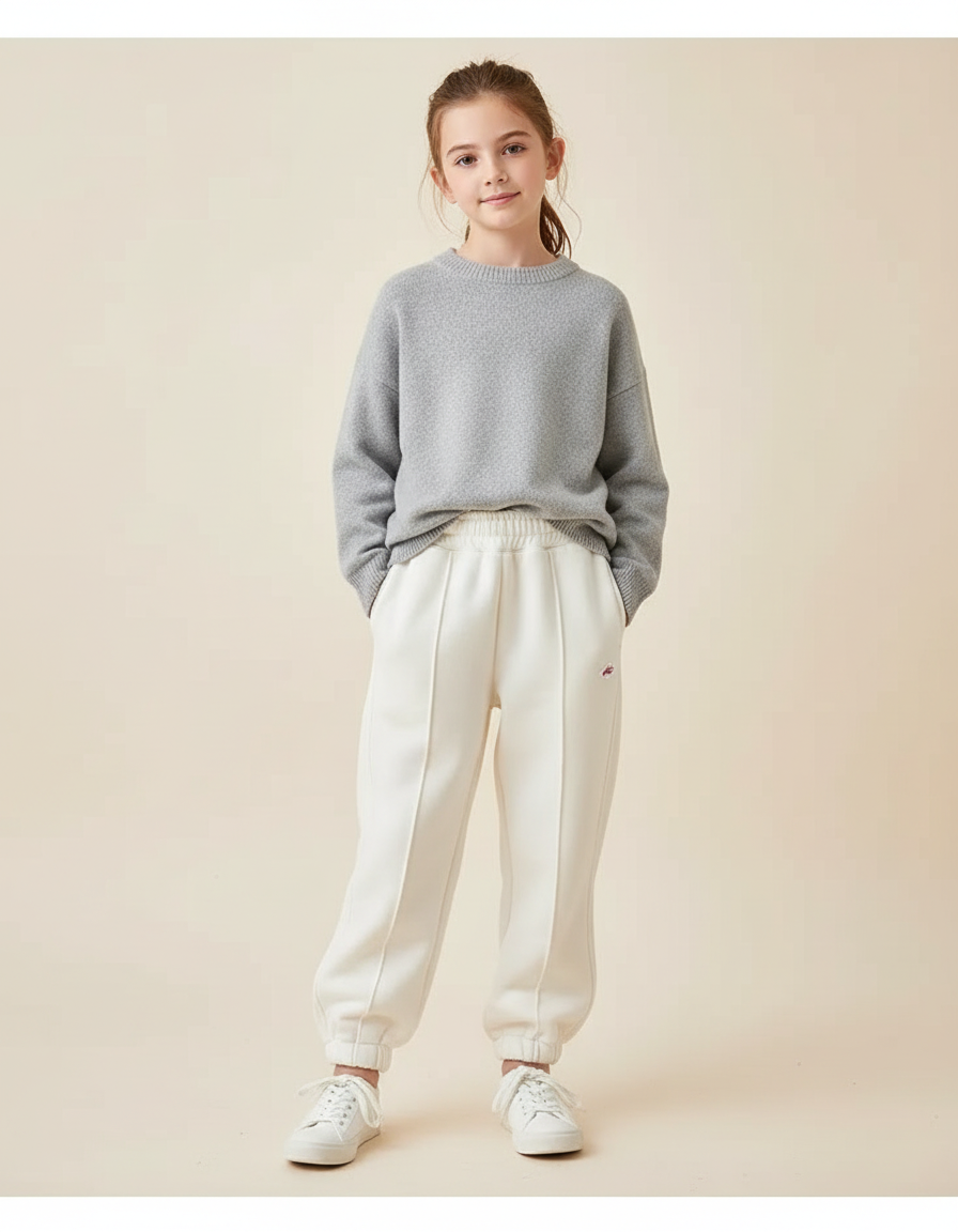 Pantalon Blanc Molletonné Confortable Jogging Enfant