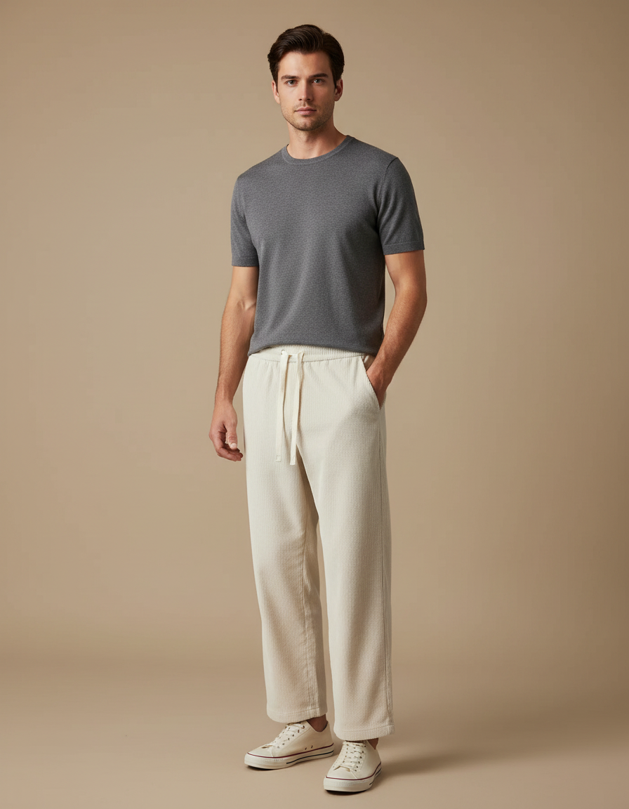 Pantalon Blanc 88df - Beige Cordé