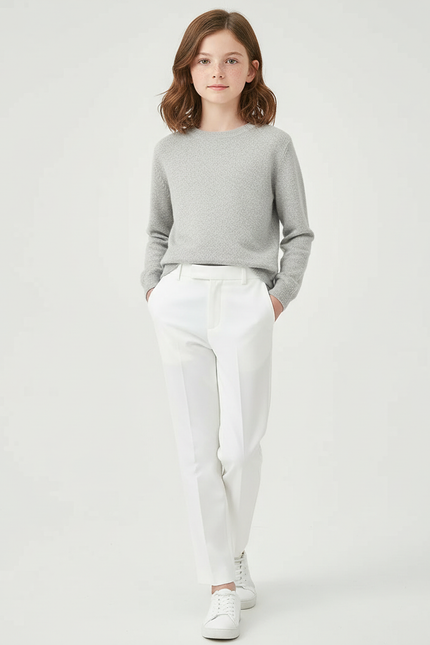 Pantalon Blanc Droit Classique Enfant Élégant - Gabardine