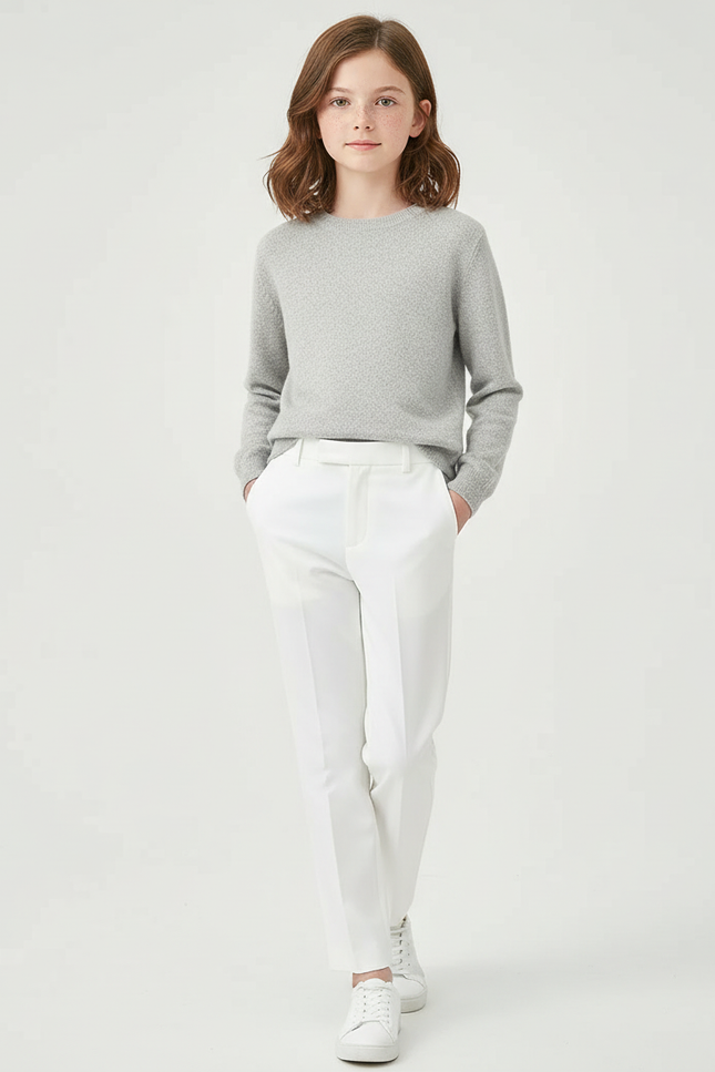 Pantalon Blanc Droit Classique Enfant Élégant - Gabardine