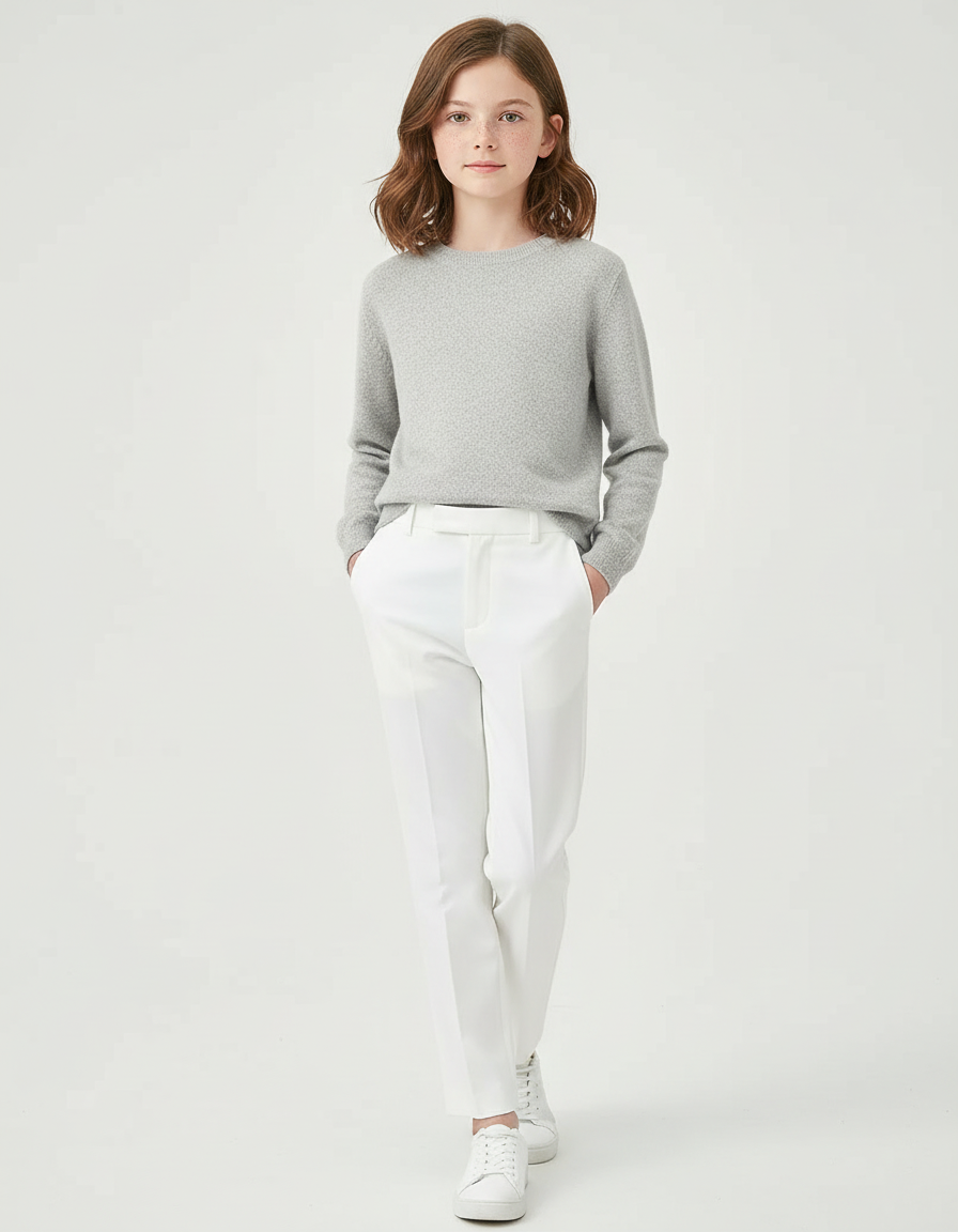 Pantalon Blanc Droit Classique Enfant Élégant - Gabardine