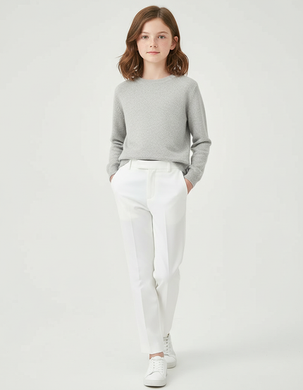 Pantalon Blanc Droit Classique Enfant Élégant - Gabardine