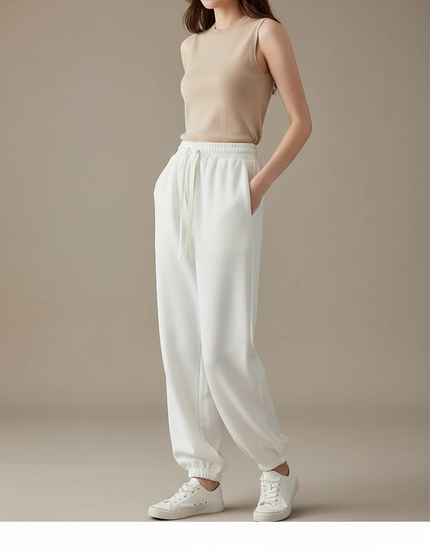 Pantalon Blanc Molletonné Confortable Décontracté Cordon