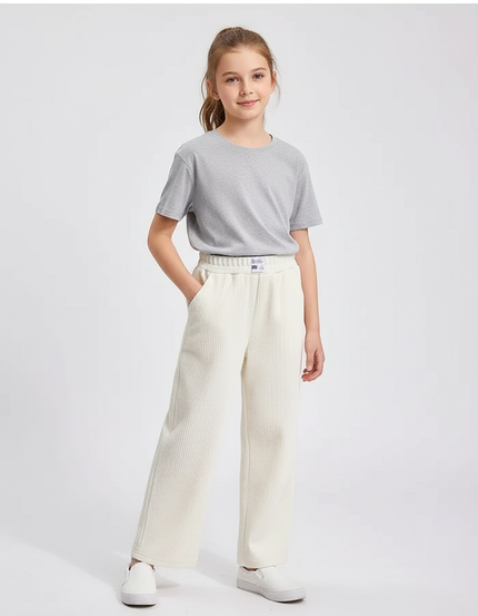 Pantalon Blanc Côtelé Ample Décontracté Enfant Confortable - Cordé