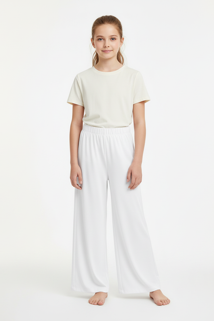 Pantalon Blanc Fluide Ample Fille Décontracté - Viscose