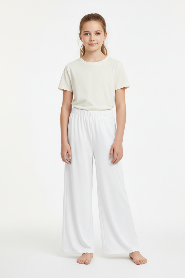 Pantalon Blanc Fluide Ample Fille Décontracté - Viscose