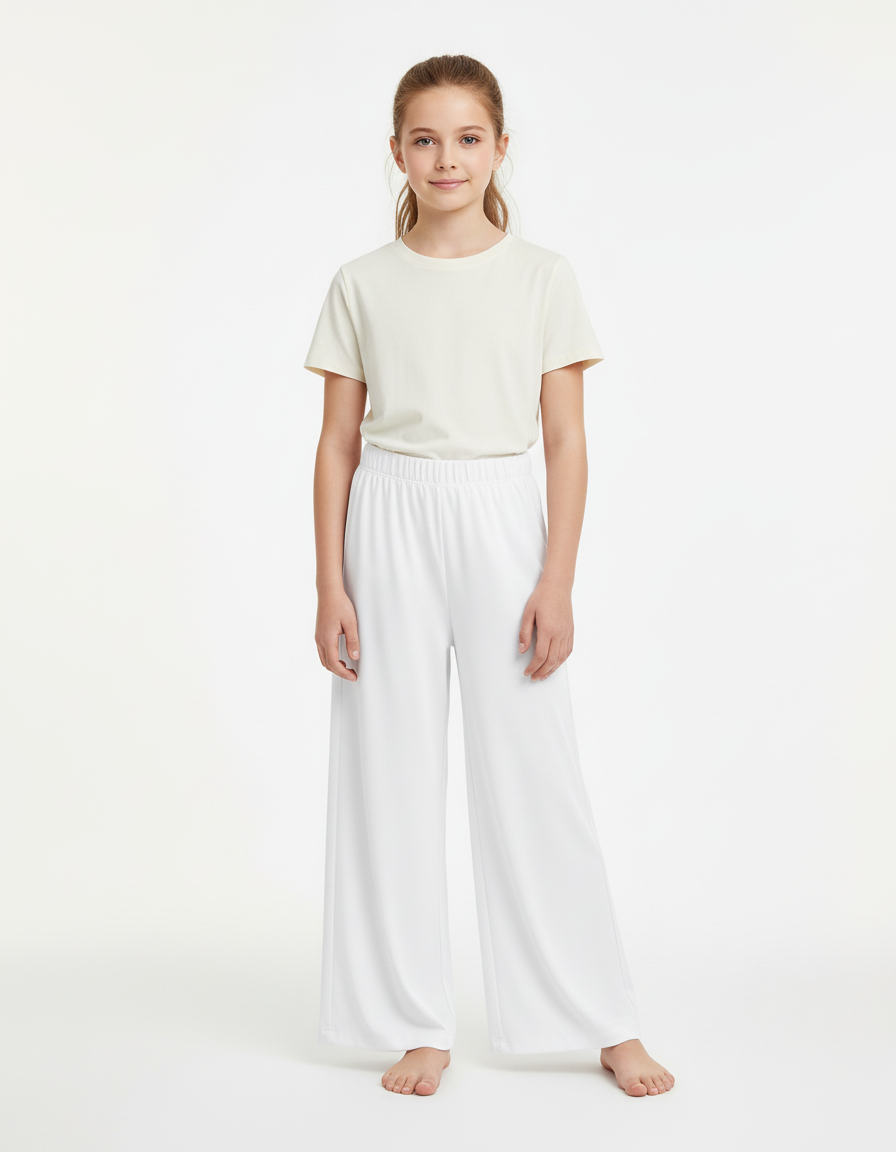 Pantalon Blanc Fluide Ample Fille Décontracté - Viscose