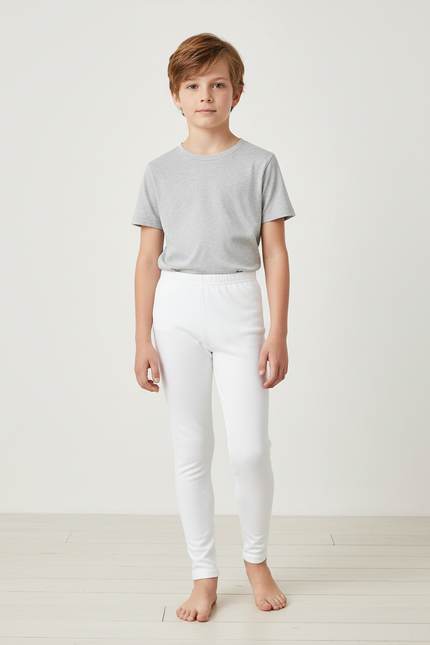 Pantalon Blanc Enfant Thermique Côtelé Doux Confortable - Molleton