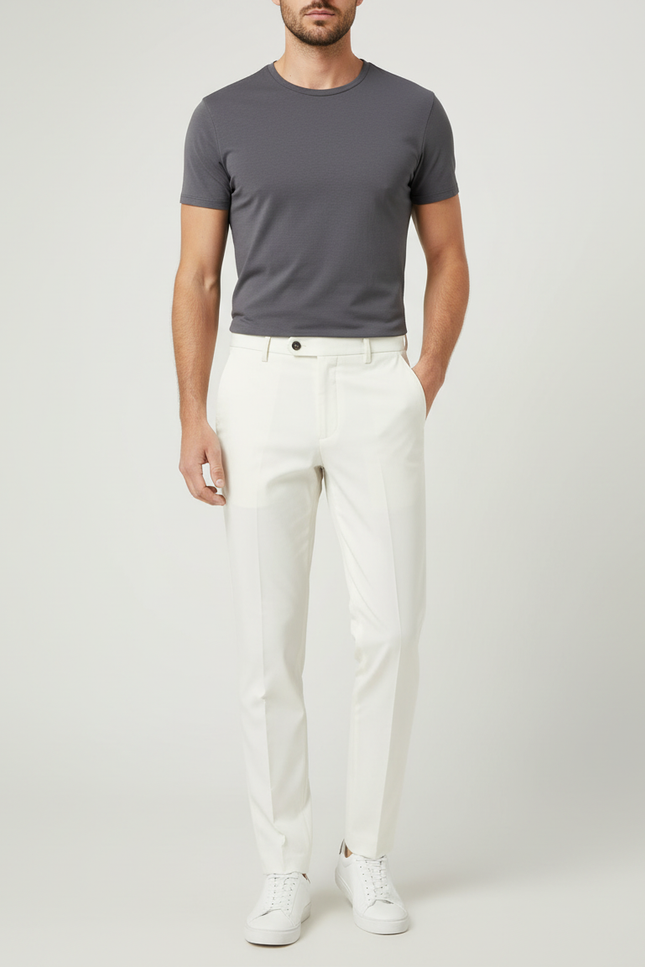 Pantalon Blanc Homme Droit Élégant Business Décontracté - Polyester